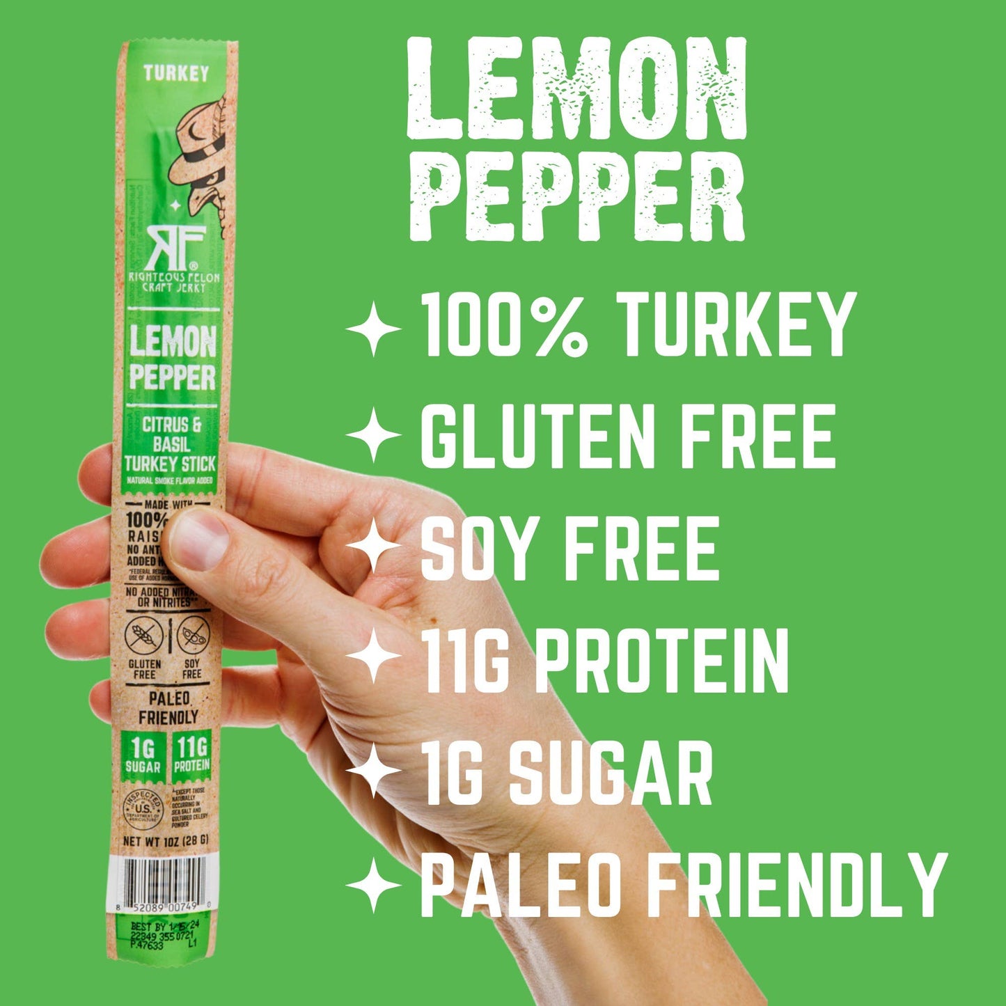 Righteous Felon Craft Jerky - NEW Lemon Pepper Turkey Stick