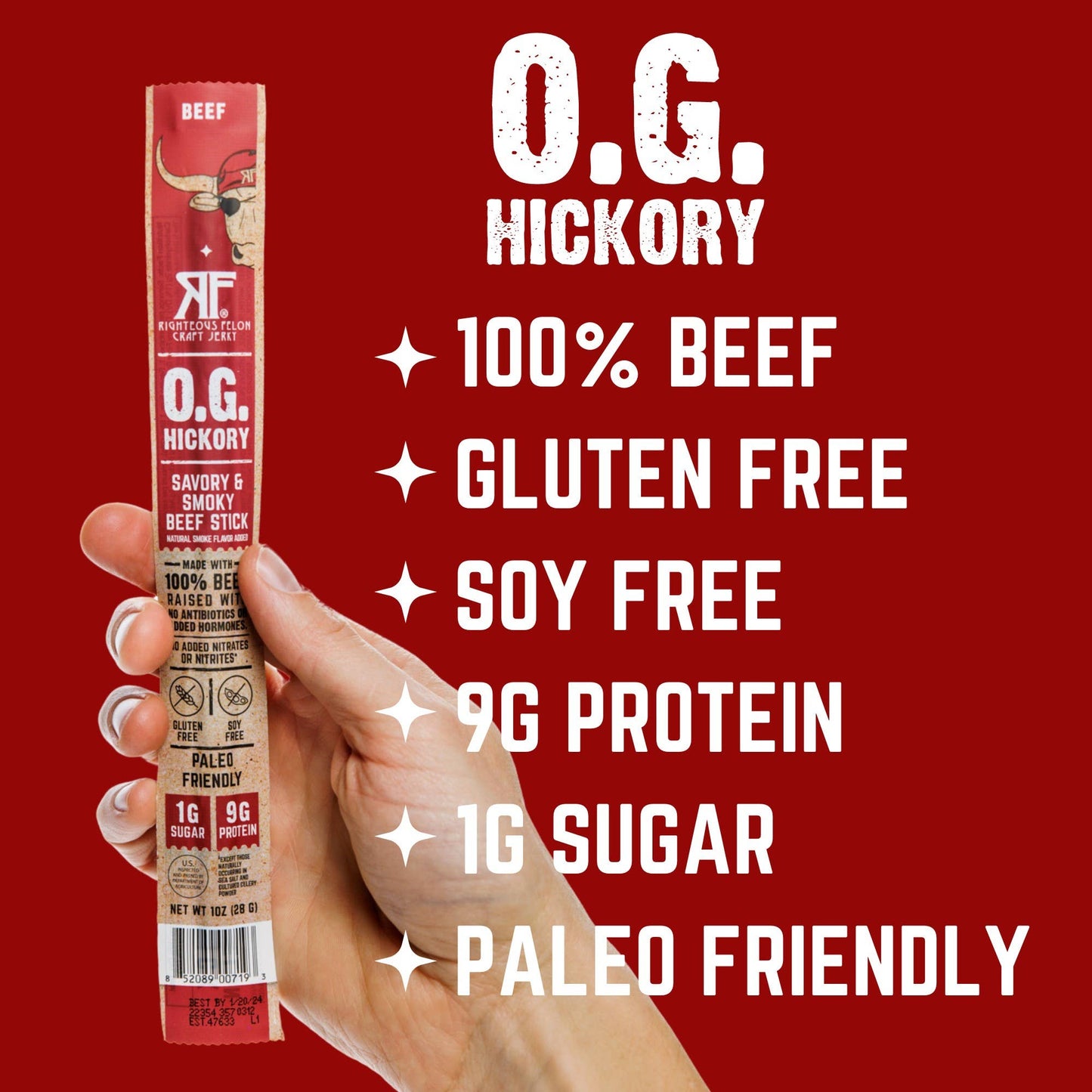 Righteous Felon Craft Jerky - NEW O.G. Hickory Beef Stick